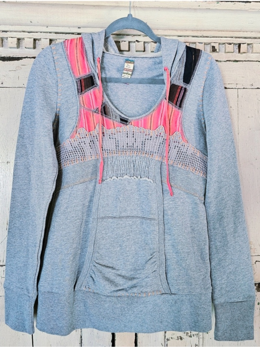 Free People Patchwork Pullover Hoodie Sweatshirt, Like New